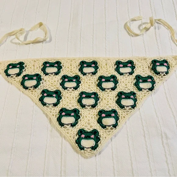 Cream and Green Crochet Hair Scarf - Picture 4 of 6